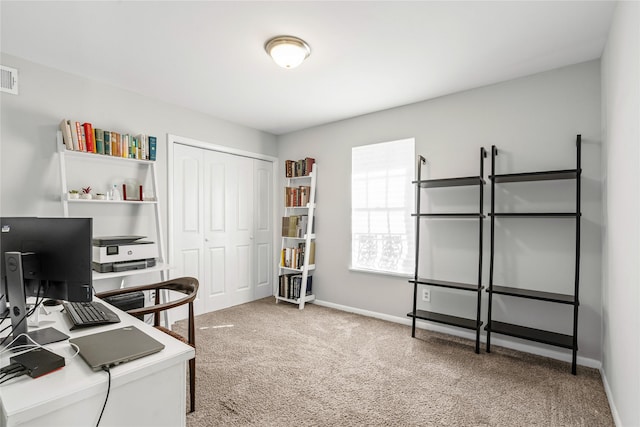 view of carpeted home office