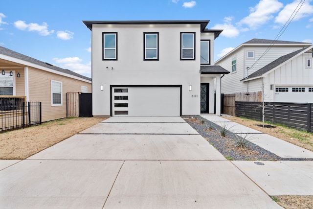 contemporary home featuring a garage