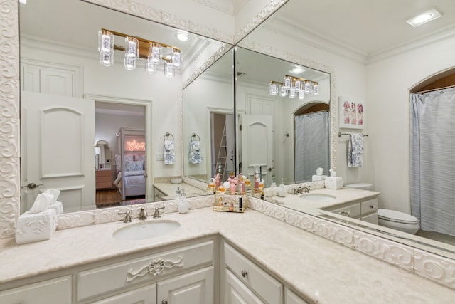 650 Maple Creek Dr, Fairview, TX 75069 - full bathroom with ornamental molding, vanity, and toilet