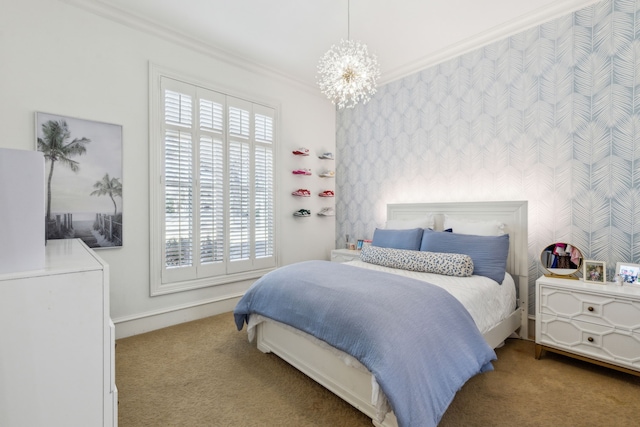 650 Maple Creek Dr, Fairview, TX 75069 - bedroom featuring crown molding, carpet floors, a chandelier, and baseboards