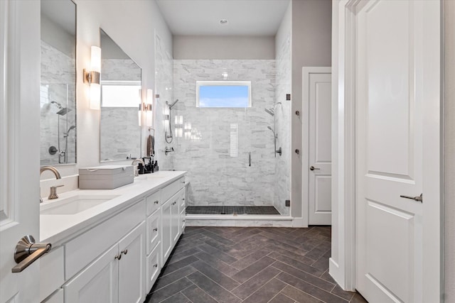 bathroom with vanity and walk in shower