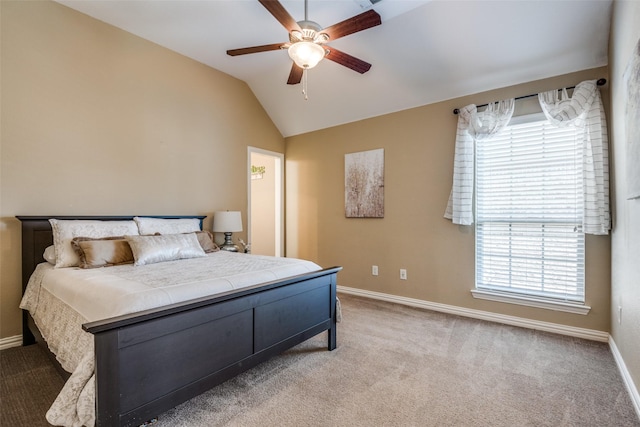 9720 Birdville Way, Fort Worth, TX 76244 - bedroom featuring vaulted ceiling, baseboards, light carpet, and ceiling fan