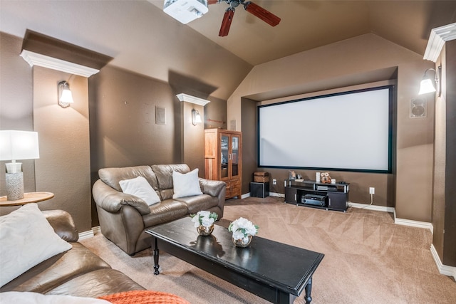 9720 Birdville Way, Fort Worth, TX 76244 - carpeted cinema featuring ceiling fan, baseboards, and vaulted ceiling