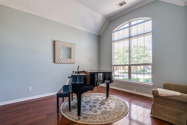 9720 Birdville Way, Fort Worth, TX 76244 - living area featuring lofted ceiling, wood finished floors, ornamental molding, and baseboards