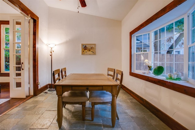 dining area with ceiling fan