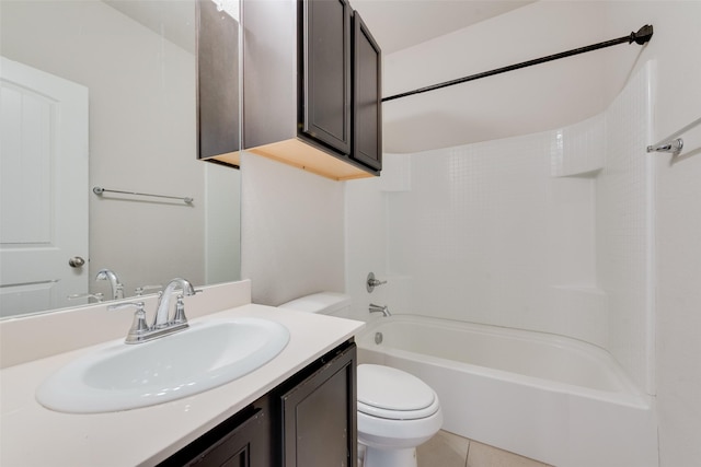 full bathroom with vanity, shower / bathing tub combination, tile patterned floors, and toilet