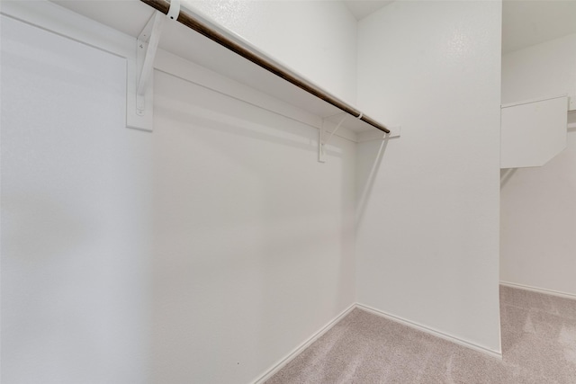 walk in closet featuring light carpet