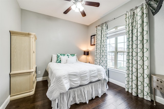 15805 Rockingham St, Frisco, TX 75036 - bedroom featuring baseboards, dark wood-type flooring, and ceiling fan