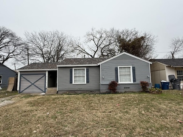 ranch-style home with a front lawn