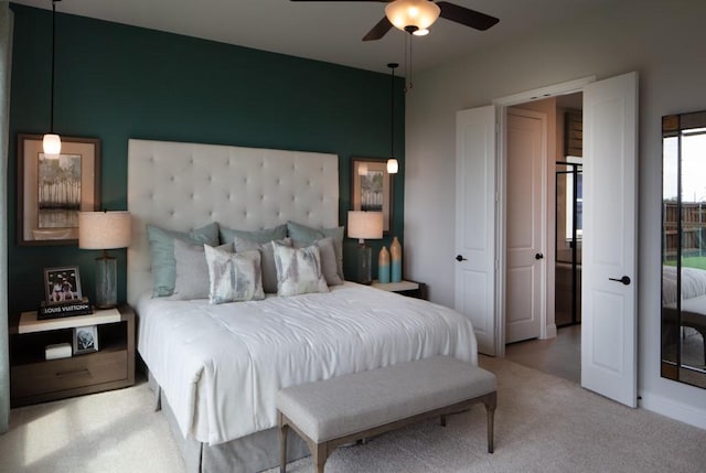 bedroom featuring carpet and ceiling fan