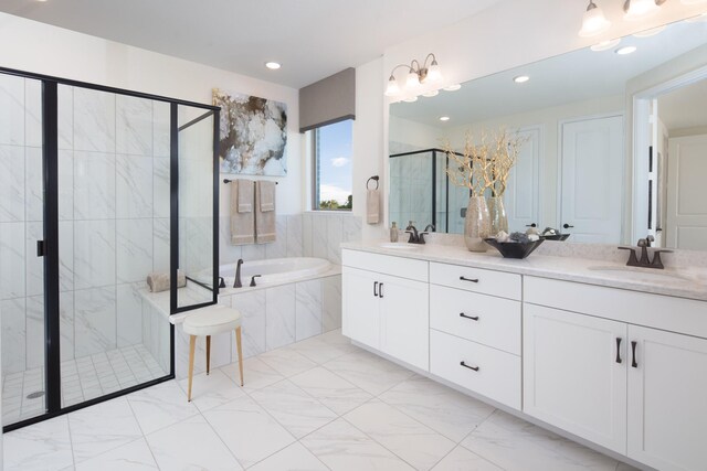 2220 Esher Dr, Little Elm, TX 75068 - bathroom featuring vanity and plus walk in shower