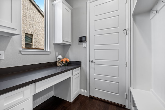 mudroom with dark hardwood / wood-style floors