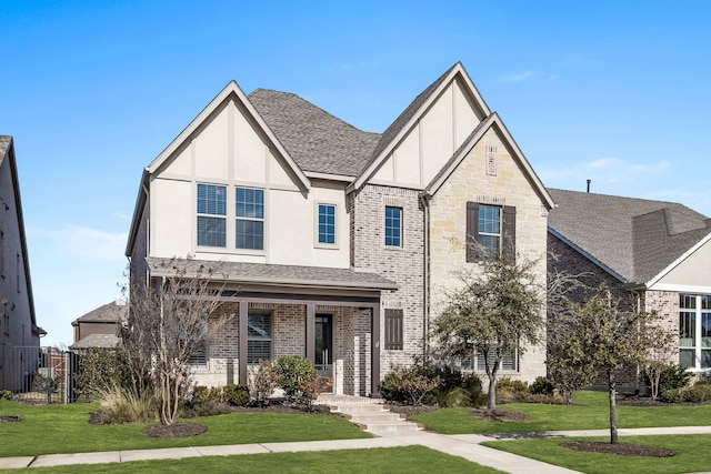 tudor-style house featuring a front yard