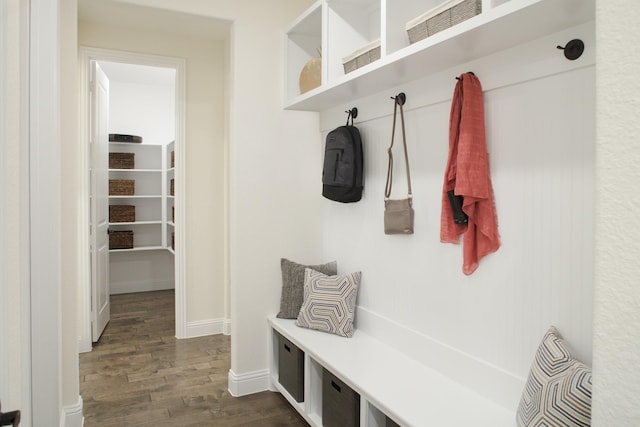 mudroom with dark hardwood / wood-style flooring