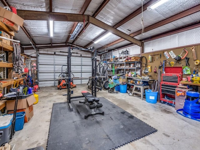 garage featuring a workshop area