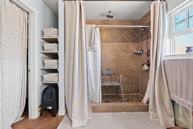 bathroom with curtained shower