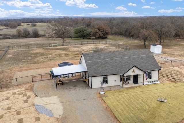 aerial view featuring a rural view