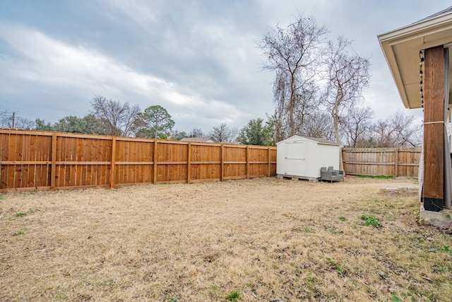 view of yard with a storage shed