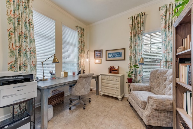 office area with crown molding