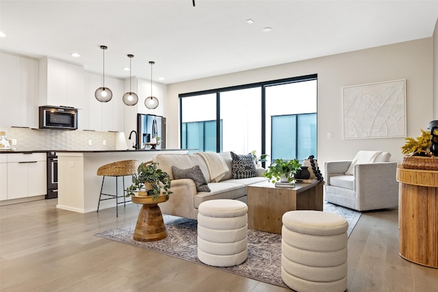 living room with light wood-type flooring