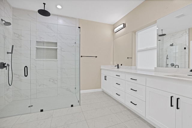 bathroom with vanity and walk in shower