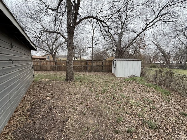 view of yard featuring a storage unit