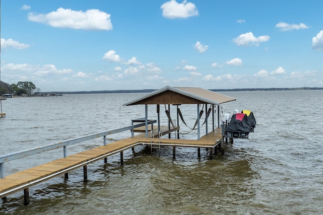 view of dock with a water view