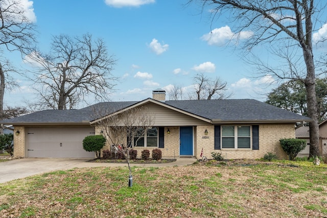 ranch-style house with a garage and a front yard