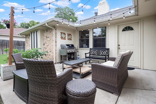 view of patio featuring area for grilling and an outdoor hangout area