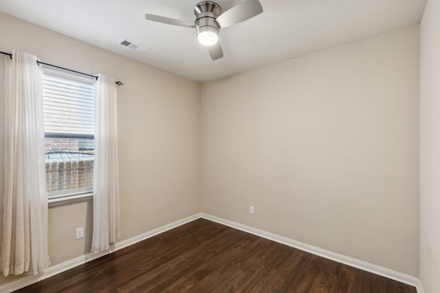 unfurnished room with hardwood / wood-style floors and ceiling fan