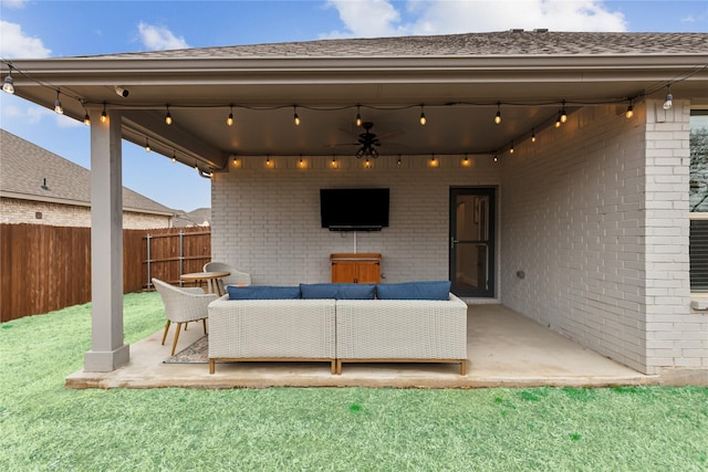 view of patio with an outdoor hangout area and ceiling fan