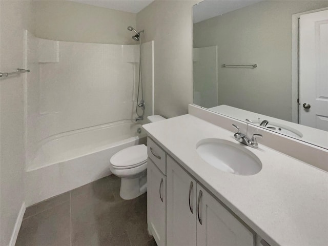 full bathroom with vanity, toilet, bathing tub / shower combination, and tile patterned flooring