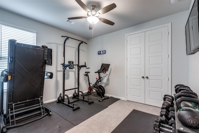 exercise area featuring ceiling fan