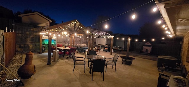 view of patio at night