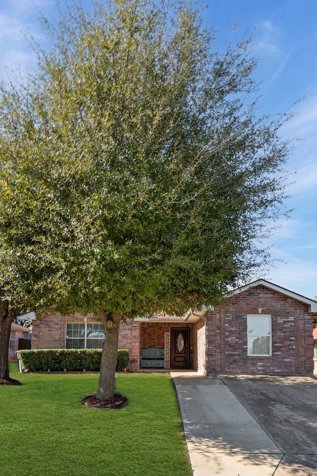 view of front of property featuring a front yard