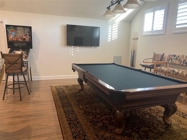 recreation room featuring pool table and hardwood / wood-style floors