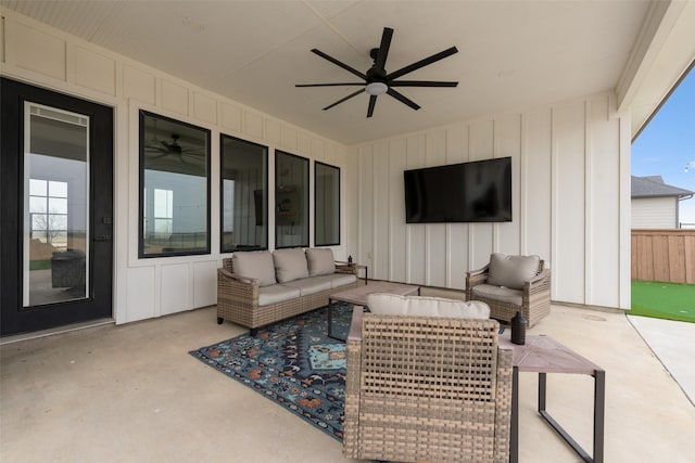 view of patio / terrace featuring an outdoor hangout area and ceiling fan