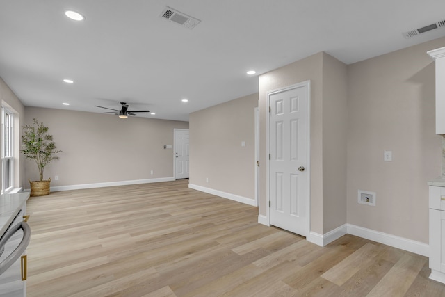 interior space featuring light hardwood / wood-style floors and ceiling fan