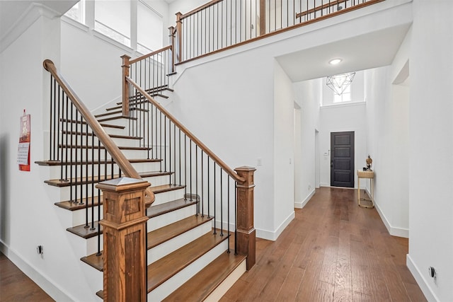 foyer featuring hardwood / wood-style flooring and a high ceiling