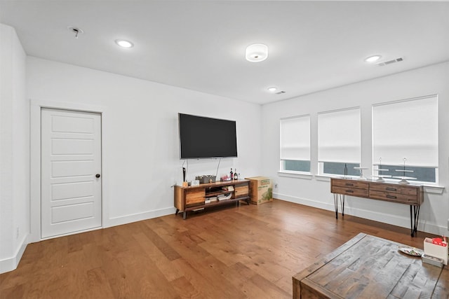 living room with hardwood / wood-style floors