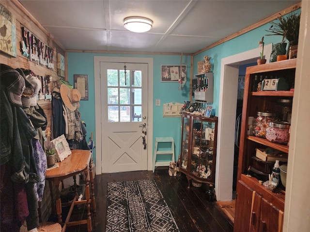 mudroom featuring dark hardwood / wood-style flooring