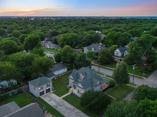 view of aerial view at dusk