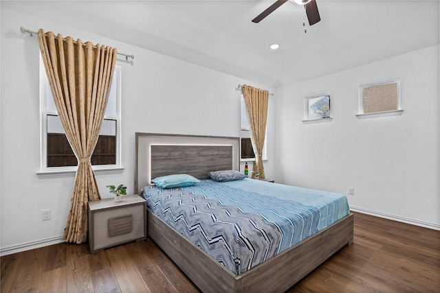 bedroom featuring ceiling fan and wood-type flooring