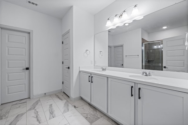 bathroom featuring vanity and walk in shower