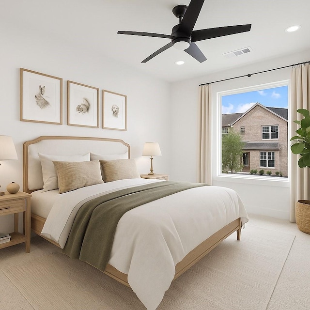 3703 Pilgrims Mews, Rowlett, TX 75088 - bedroom with light colored carpet, recessed lighting, and a ceiling fan