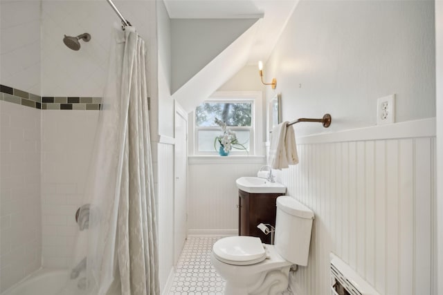 full bathroom with vanity, tile patterned floors, toilet, and shower / bath combo