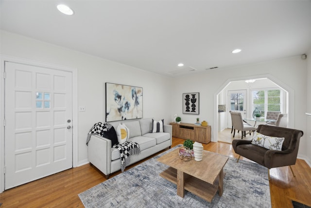 living room featuring light hardwood / wood-style flooring