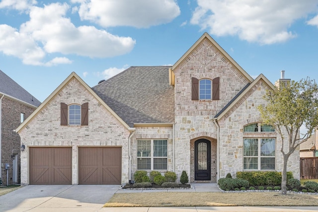 french country inspired facade featuring a garage