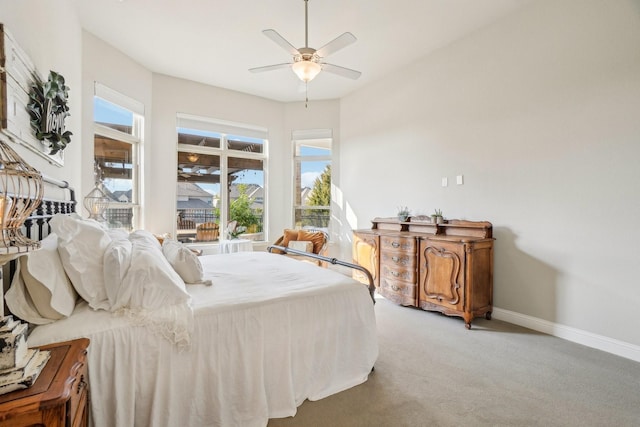 bedroom featuring carpet flooring and ceiling fan