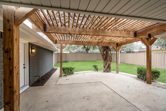 view of patio with a fenced backyard and a pergola